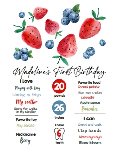 Milestone Sign Strawberry Watercolor Blueberry 0399 design preview