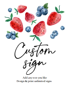Custom Editable Sign Strawberry Watercolor Blueberry 0399 design preview