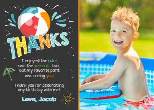 Thank you Card Splish Splash Pool Party Boy Black 0169 - With Photo: Thank you Card Splish Splash Pool Party Boy Black 0169 - With Photo