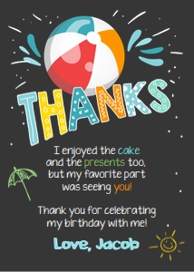 Thank you Card Splish Splash Pool Party Boy Black 0169 design preview