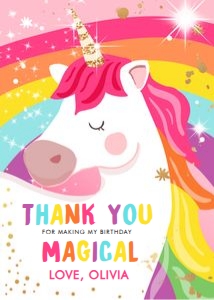 Thank You Card Unicorn Rainbow Pink Bright 0323 design preview