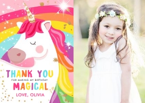 Thank You Card Unicorn Rainbow Pink Bright 0323 - Photo design preview