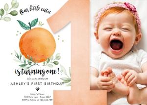 Birthday Invitation Little Cutie White Leaves Photo One 0330 design preview