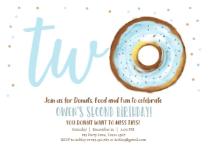 Birthday Invitation Donut Watercolor Two Boy 0368 design preview
