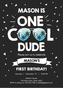 Birthday Invitation One Cool Dude Palm Dark 0136 design preview