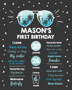Birthday Milestone Poster Sunglasses One Cool Dude Palm Dark 0136 design preview