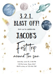 Invitation Space Planets Boy Blast Off White 0357 design preview