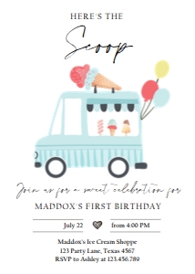 Birthday Invitation Ice Cream Truck Simple Blue The Scoop 0415 design preview