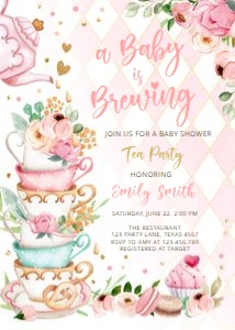 Baby Shower Invitation Baby is Brewing Pink V4 design preview