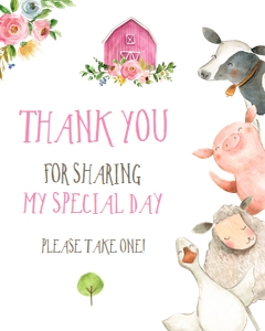 Thank You Sign Farm Animals no hats Pink design preview