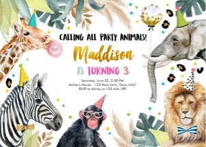 Birthday Invitation Party Animals Horizontal 0417 design preview