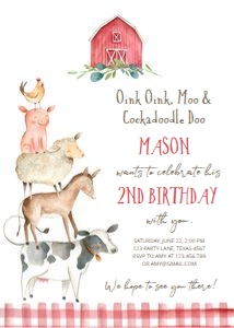 Birthday Invitation Farm Animals Boy V2 0155: Birthday Invitation Farm Animals Boy V2 0155