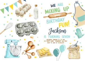 Birthday Invitation Baking White Horizontal Boy 0364 design preview