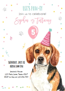 Birthday Invitation Pawty Dogs Beagle White Background 0384 design preview