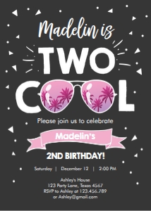 Birthday Invitation Two Cool Girl Black Palm 0136 design preview