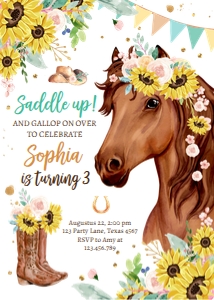 Birthday Invitation Horse Sunflowers 0408 design preview