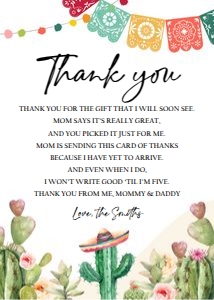 Thank You Card Baby Shower Fiesta Cactus Watercolor 0404 design preview