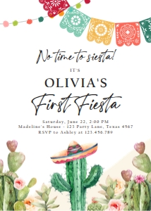 Birthday Invitation First Fiesta Cactus Watercolor 0404 design preview