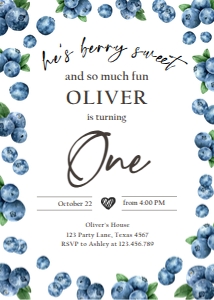 Birthday Invitation Blueberry Watercolor One Round 0399 design preview