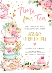 Birthday invitation Time Four Tea Vertical White V4 0349 design preview