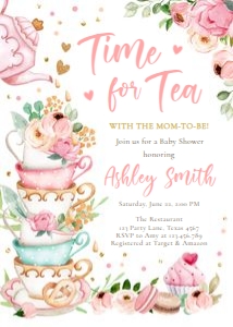 Baby Shower Invitation Time For Tea Vertical White V4 0349 design preview