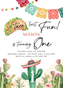 Birthday Invitation Taco Bout Fun Cactus Watercolor 0404 design preview