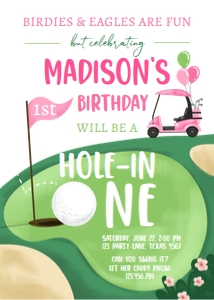 Invitation Golf Hole in One Pink White 0405 design preview