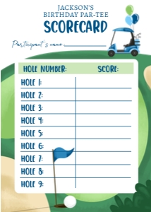 Score Card Golf Hole in One Blue White 0405 - 9 Holes: Score Card Golf Hole in One Blue White 0405
