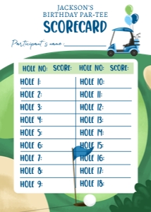 Score Card Golf Hole in One Blue White 0405 - 18 Holes: Score Card Golf Hole in One Blue White 0405
