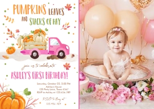 Birthday Invitation Pumpkin Truck Girl Photo 0153 design preview