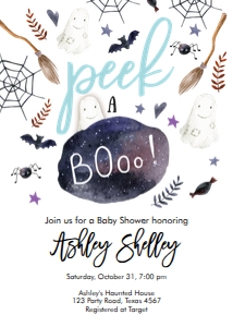 Baby Shower Invitation Peek a Boo White Blue 0199 design preview