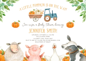 Baby Shower Invitation Farm Animals Pumpkin Boy 0155 design preview