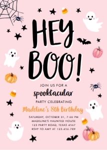 Birthday Invitation Halloween Ghost Pink 0418 design preview