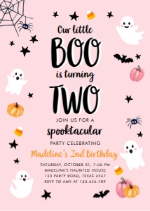 Birthday Invitation Halloween Little Boo Ghost Pink 0418 design preview