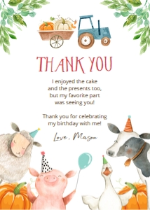 Thank You Card Farm Animals Pumpkin Boy 0155 design preview