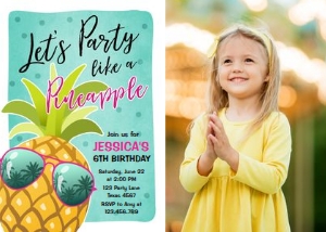 Birthday Invitation Party Like A Pineapple Blue Pink Photo 0203 design preview