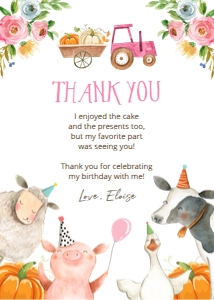 Thank You Card Farm Animals Pumpkin Girl 0155 design preview