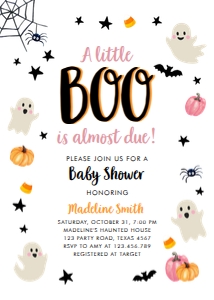 Baby Shower Invitation Halloween Little Boo Ghost Pink 0418 design preview