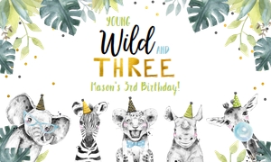 Backdrop Banner Party Animals Young Wild and Three Gold Boy 0322 design preview