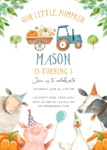 Birthday Invitation Farm Animals Pumpkin Boy 0155 design preview