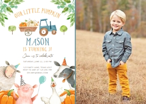 Birthday Invitation Farm Animals Pumpkin Boy Photo 0155 design preview