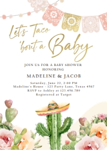 Baby Shower Invitation Let's Taco Bout a Baby Cactus Watercolor Soft 0419 design preview