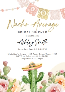 Bridal Shower Invitation Nacho Average Cactus Watercolor Soft 0419 design preview
