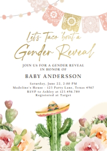 Gender Reveal Invitation Cactus Watercolor Soft 0419 design preview