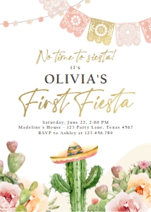 Birthday Invitation First Fiesta Cactus Watercolor Soft 0419 design preview