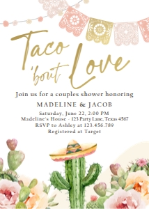 Couples Shower Invitation Taco Bout Love Cactus Watercolor Soft 0419 design preview