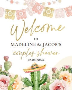 Welcome Sign Couples Shower Cactus Watercolor Soft 0419 design preview