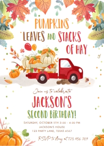 Birthday Invitation Pumpkin Truck Leaves Red 0153 design preview