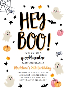 Birthday Invitation Halloween Ghost Hey Boo White 0418 design preview
