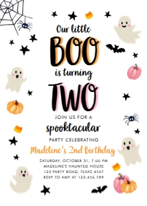 Birthday Invitation Halloween Little Boo Ghost White 0418 design preview